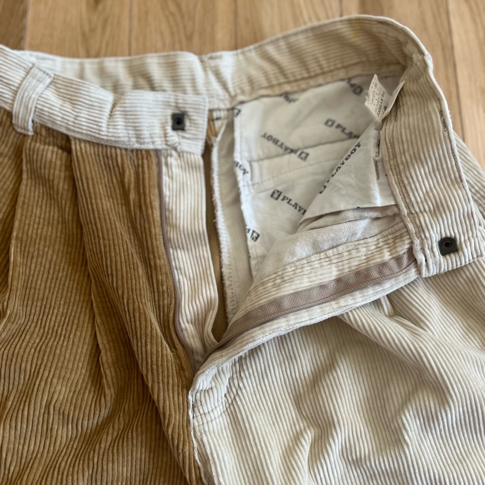 Vintage Playboy Corduroy Pleated Two Tone Brown Beige Pants Size 25 - Picture 8 of 12